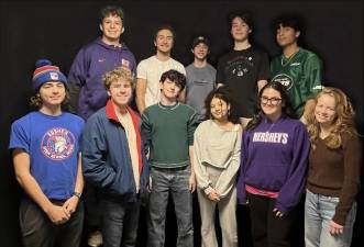 Jazz All-County Chorus 2025. L-R Back: Colby Bridges, Alexander Greene, Jake Sacco, Daniel Govoruha, and Dhilan Tawil. L-R Front: Drew Gilbert, Oscar Hackman, Nicholas Obligado, Gisselle Charles, Briana Carbone, and Lefa Brown