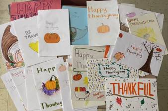 A sampling of the Thanksgiving cards students sent.