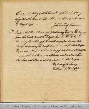 Credentials for attending the first Continental Congress.