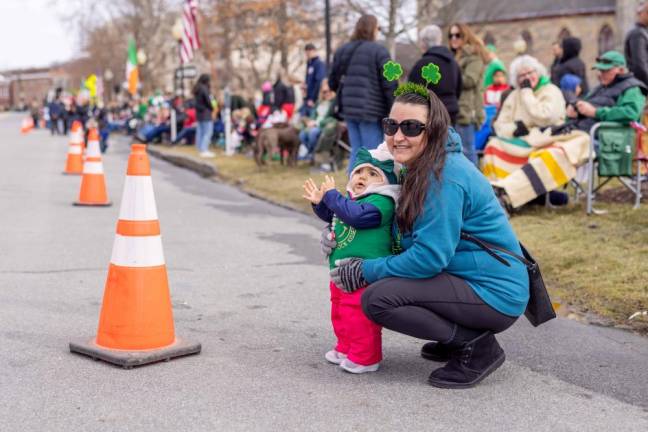 Maria and niece Amelia of Matamoras, PA enjoying the parade from the sidelines at the Mid-Hudson St. Patrick's Day Parade in Goshen, NY on March 12, 2023. Photo by Sammie Finch