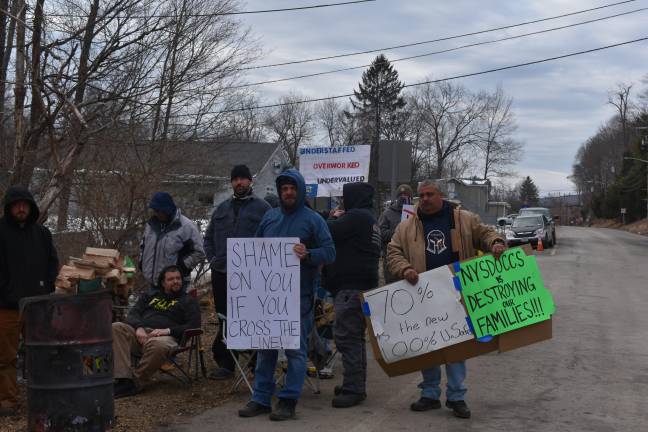 Striking corrections officers on Feb. 25 outside the Otisville Correctional Facility.