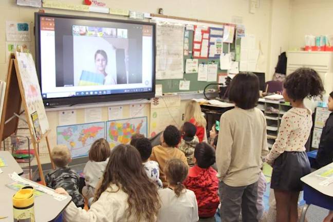 Chester Elementary School teacher Lori Bonito’s third graders talk with students over in Ukraine.