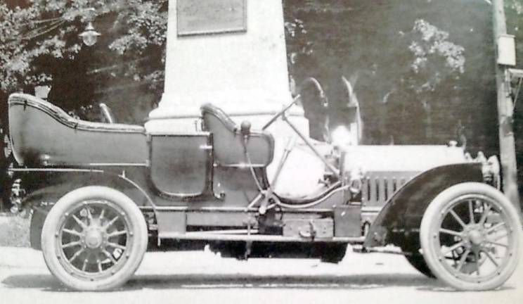 The Coates-Goshen car, built by Joseph Coates in his shop on Greenwich Avenue, beginning in 1908. Until recently, it was the site of the Healey Brothers car dealership. Photos courtesy of the Village of Goshen Historian Edward P. Connor.