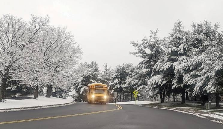 School bus in winter world